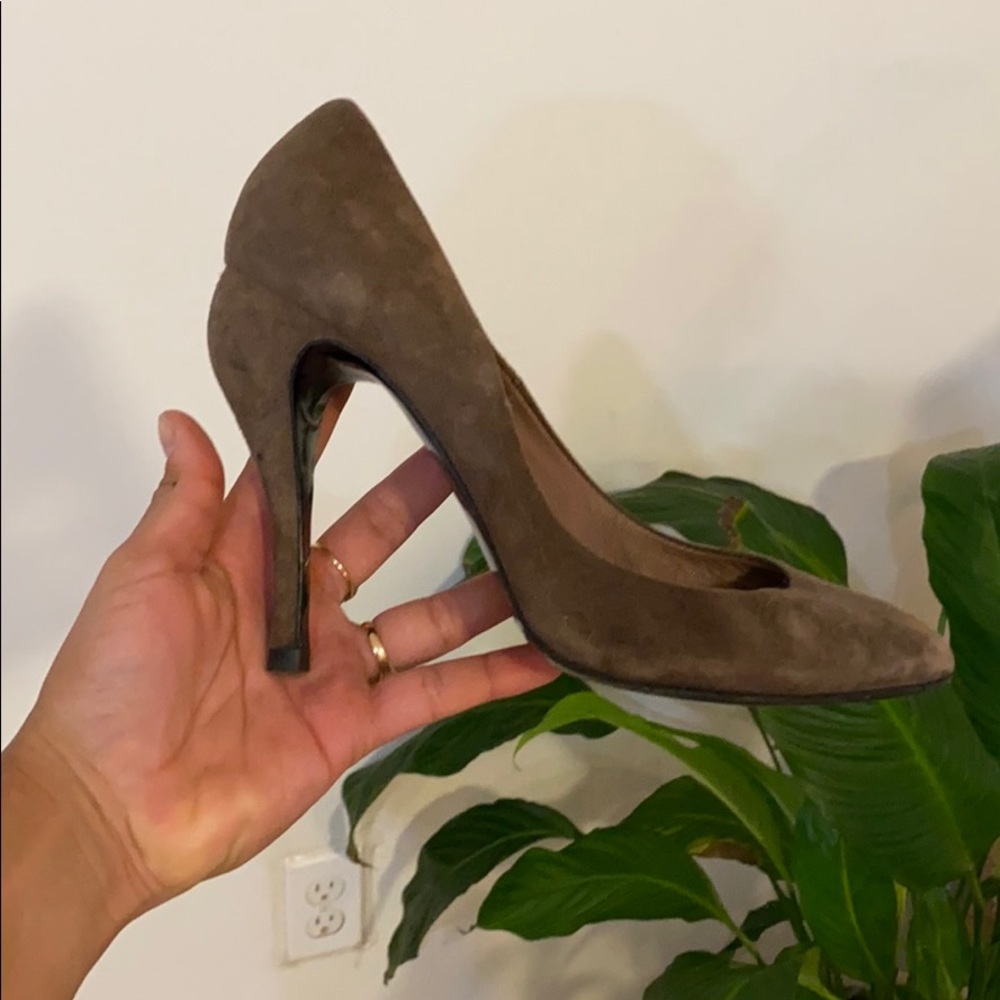Brown Suede Women’s Pumps - architectural heel